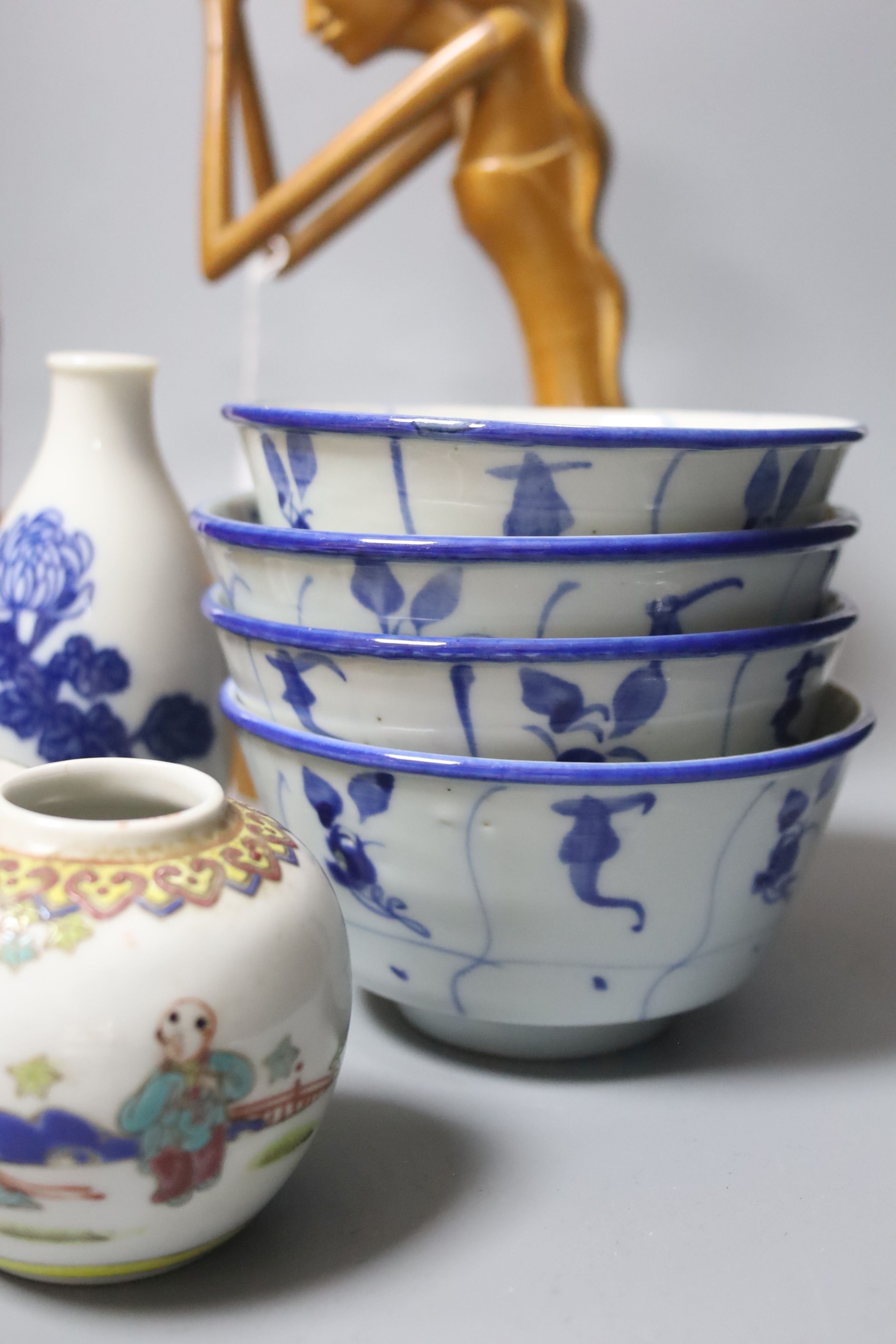 A Japanese orange and gilt eggshell porcelain tea service (24-piece) and sundry items